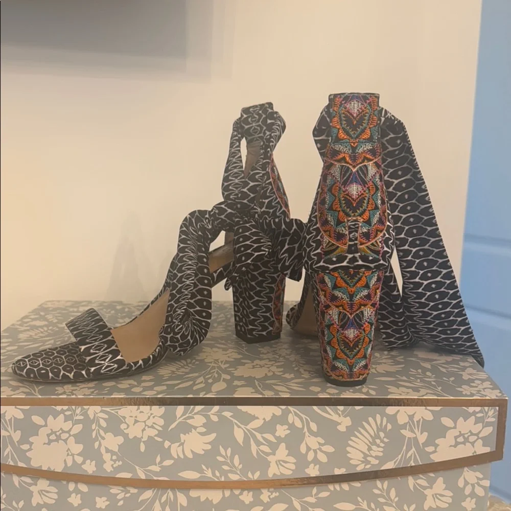 Trina Turk  INC Black Chunky Heels with Textured Design